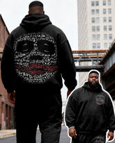Big & Tall Men's Black Ha Skull Letter Graffiti Print Hoodie Set